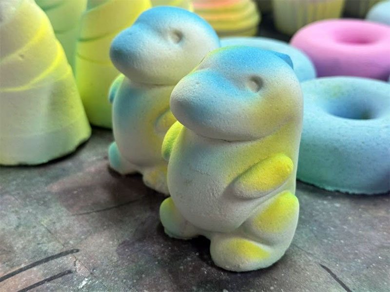 Dinosaur-shaped bath bombs